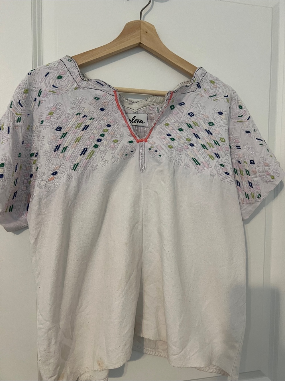Arloom Hand-Embroidered White Women’s Peasant Top with Multicolor Accents